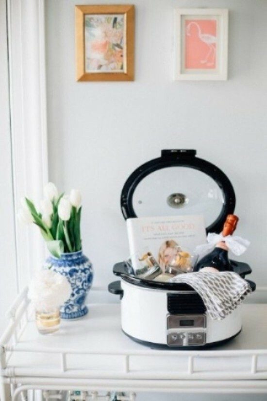 DIY bridal shower gift basket using crock-pot.