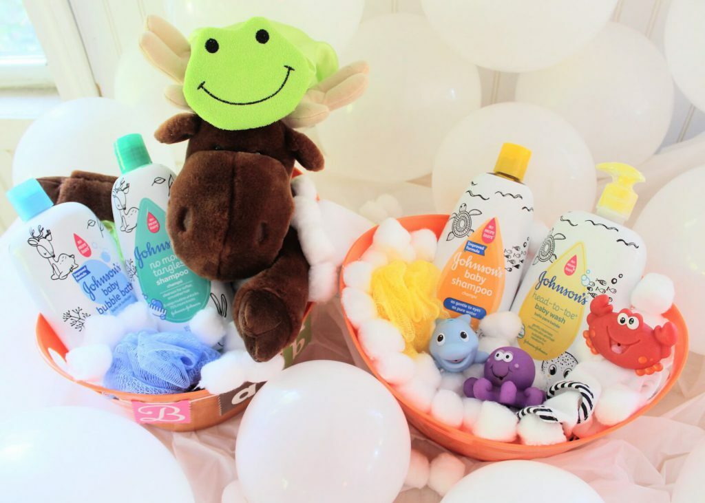 DIY baby shower gift basket with baby soap and shampoo