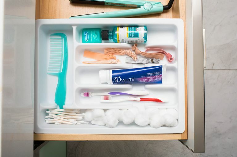 utensil tray with bathroom essentials