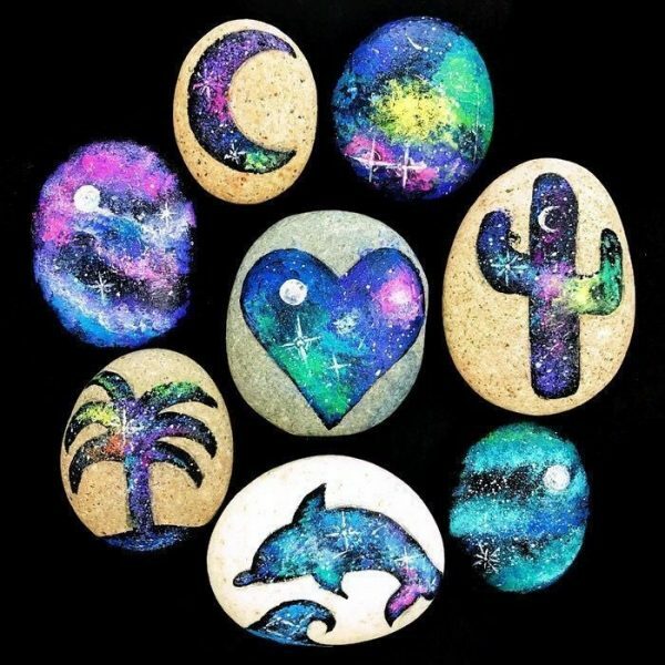 galaxy painted rocks