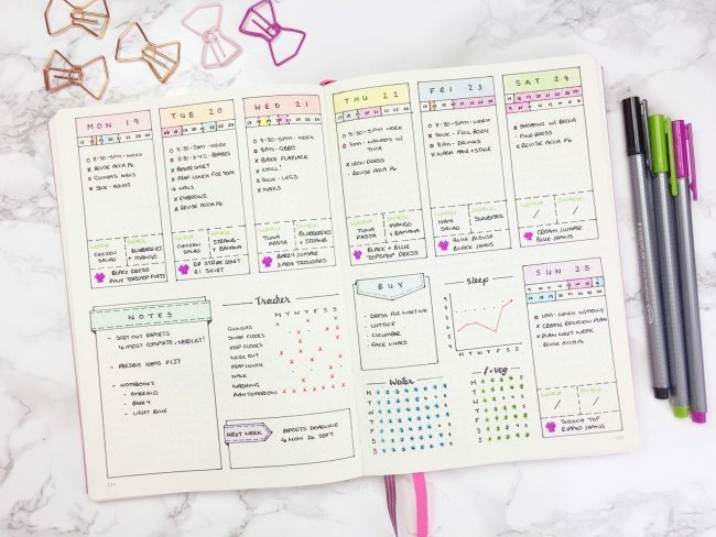 Weekly bullet journal layout ideas that you will want to copy. Organize your week with these easy bullet journal weekly spreads.