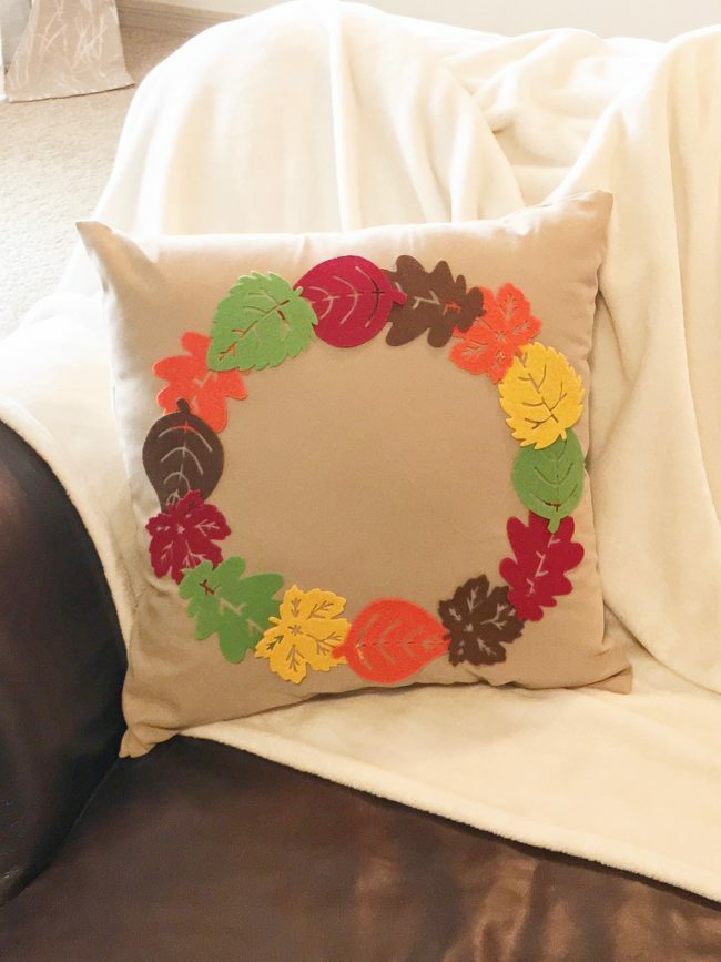 DIY Fall Accent Pillow with Felt Leaves