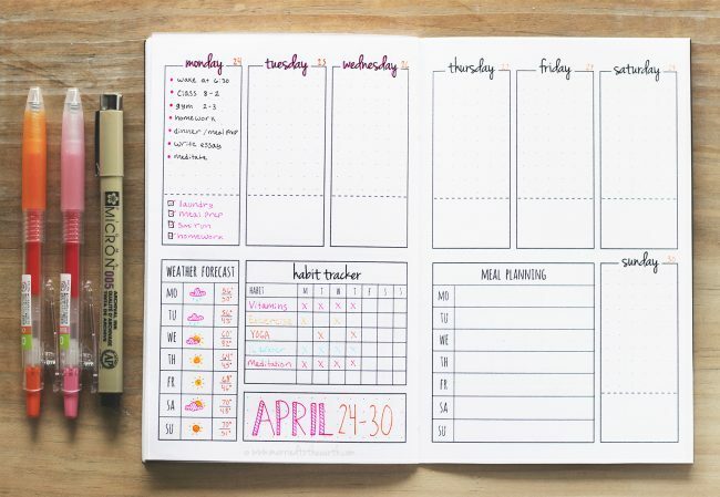 Weekly bullet journal layout ideas that you will want to copy. Organize your week with these easy bullet journal weekly spreads.