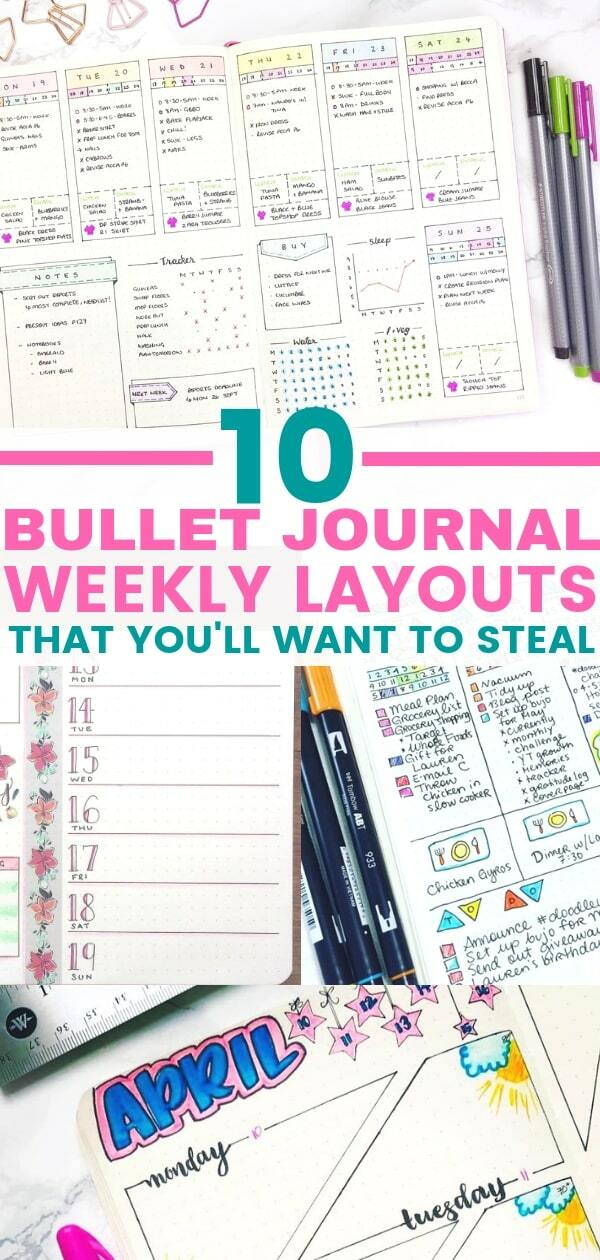 Weekly bullet journal layout ideas that you will want to copy. Organize your week with these easy bullet journal weekly spreads.